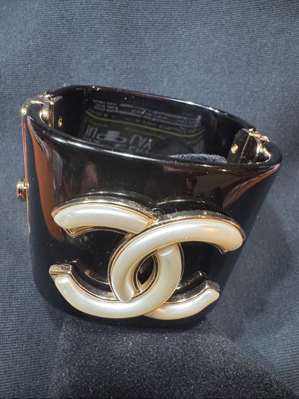 Black lacquer Cuff with Gold CC Emblem